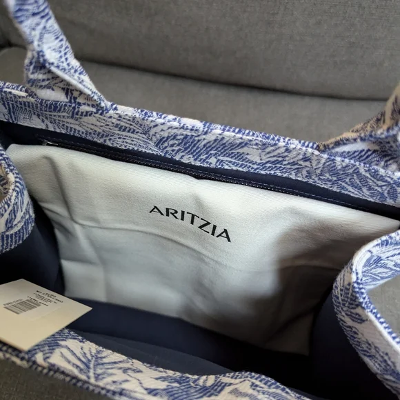 Blue and white embroidered small tote bag BNWT